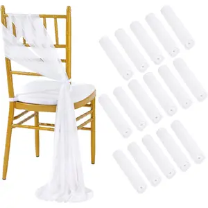 White Chair Sashes for Wedding Decorations Sheer Drape Chairs Cover 16 Pcs 8ft Long Tulle Sash for Banquet Decor
