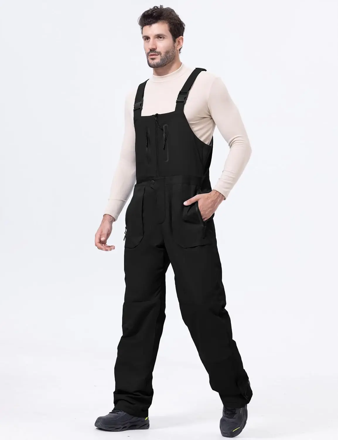 GEMYSE Men's Warm Waterproof Snow Pants Overalls - Adjustable Shoulder Straps, Multiple Zippered Pockets, Windproof Jumpsuit for Skiing, Cold Winter Outdoor Activities