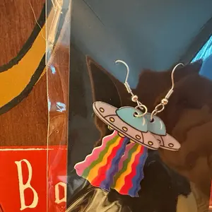 Alien Space Earrings - Colorful Alien Design with Rainbow Accents and Silver Accents