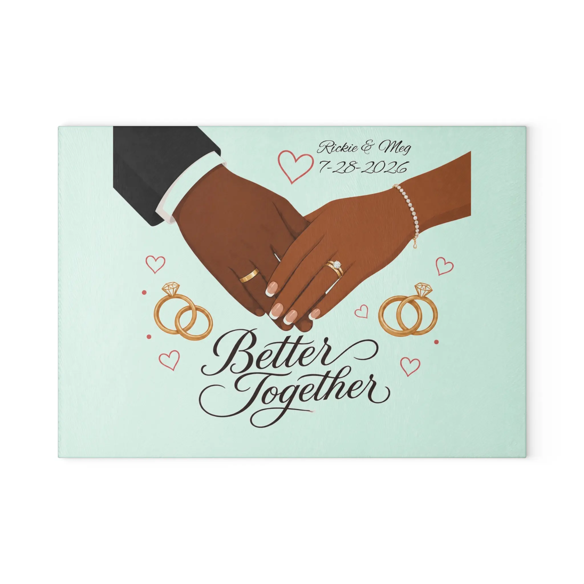 Copy of Better Together wedding hands Glass Cutting Board | Personalizable date & names