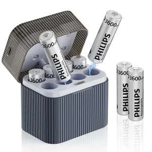 PHILIPS AA Lithium Rechargeable Batteries 1.5V 3600mWh 8 Pack with Smart Charger - 1200 Cycle Life Li-ion Double A Battery Set For Game Controllers/Remote Controls/Electronic Devices