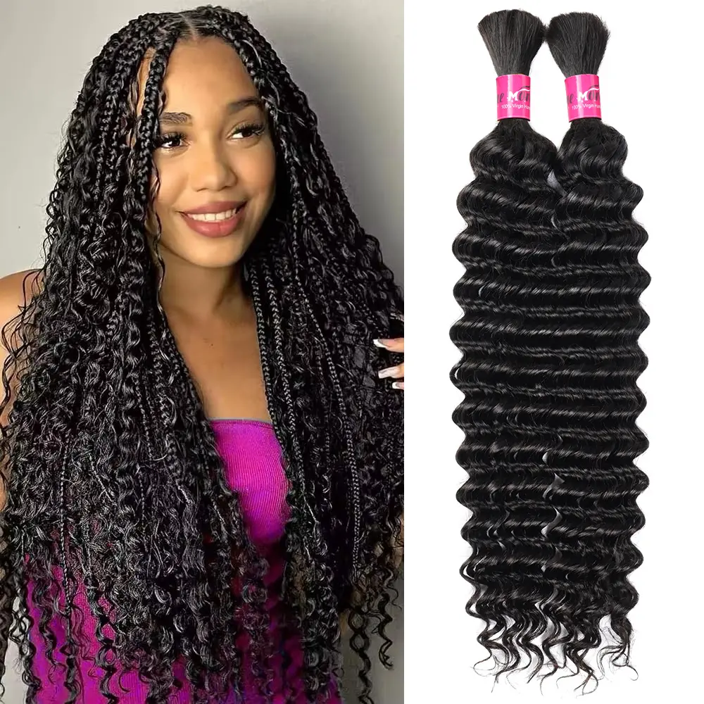 ONEMORE Deep Wave Human Hair Bulk for Braiding, No Weft Hair Weave Extensions, Natural Color 100g Per Bundle, Natural Looking Boho Style Option, Natural Looking Hair