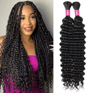 ONEMORE Deep Wave Bulk Human for Braiding No Weft Natural Color Bulk Hair Extensions Boho Hair Style 100g Per Bundle