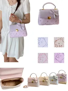 Cute Sweet Style Handbag for Women, Bow Box Bag, Fashion Print Shoulder Crossbody Bag, Large Capacity PU Material, Ideal for Daily Use