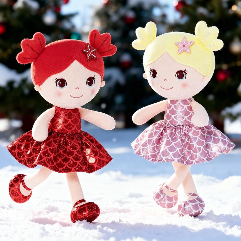 2PCS Gloveleya Christmas Plush Doll 12 Inch Girl Toys Soft Collectible Dolls with Removable Dress Holiday Gift Combination Set for Kids and Girls