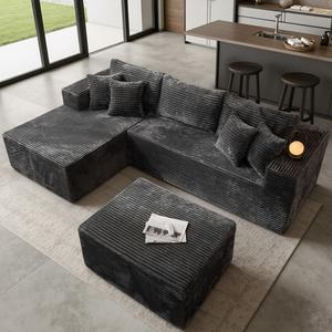 Modern 108" Boneless Couch Cloud Modular Sectional Sofa With Removable Ottomans & Chaise - Plush Corduroy , Deep Seat, Upholstered Couches, No Assembly Required for Living Room