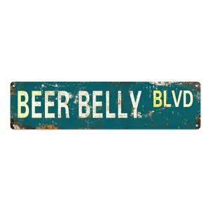 Beer Belly BLVD Retro Aluminum Metal Tin Sign 16x4 Inch - Vintage Street Sign Wall Decor for Man Cave Bar Garage - Funny Beer Lover Gift