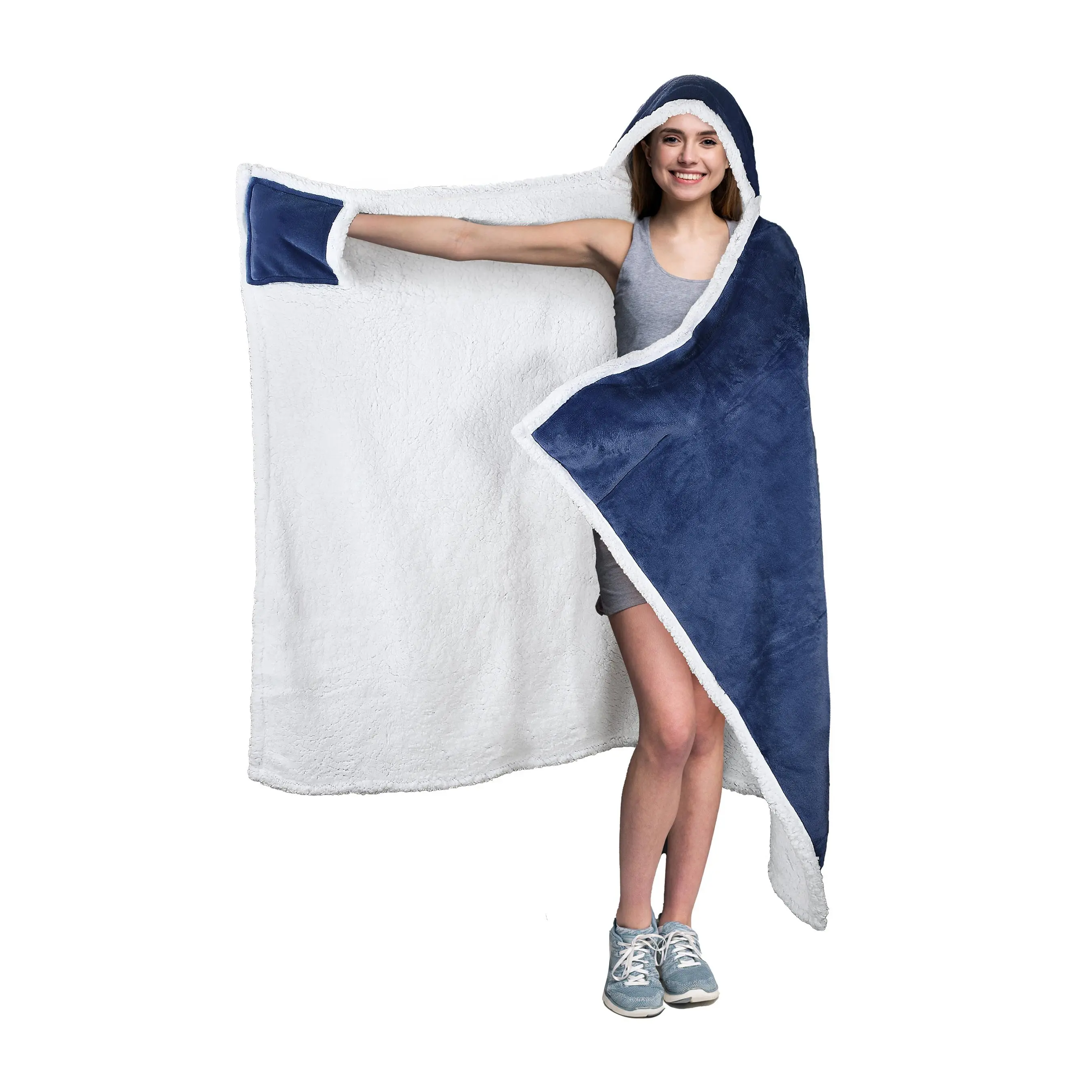 Catalonia Hooded Blanket Poncho | Wearable Blanket Wrap with Hand Pockets | Comfy Sherpa Fleece Throw Cape for Children and Adults, Women Gift