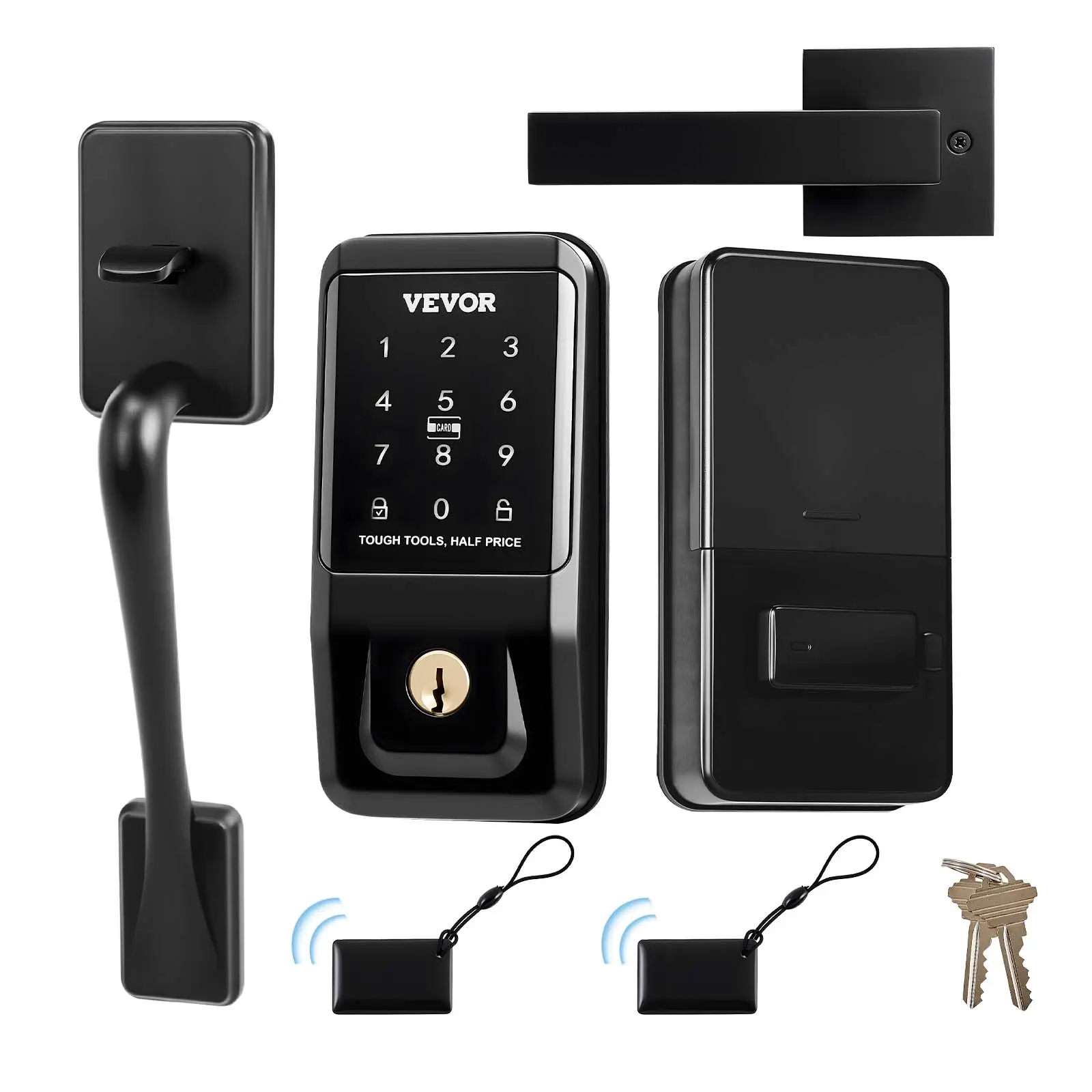 【Auction】VEVOR Durable Smart Door Lock with Handle Set, Touchpad Electronic Deadbolt, IC Card Access, Customizable User Codes, Keyed Entry, Auto Lock, Anti-Peeking Password, Backlit, Matte Black for Home, Durable Smart Door Locks