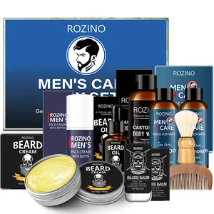 Rozino Men's Care Set - Beard Wash Shampoo Conditioner Oil Balm Brush Comb - Perfect Gift for Dad Husband Boyfriend - Valentine's Birthday Father's Day