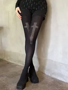 Dark Sweet Cool Style Cross Beaded Pantyhose, Aesthetic Lolita Atmosphere Full, Summer Socks, Happy Socks, Women's Fashion Accessories