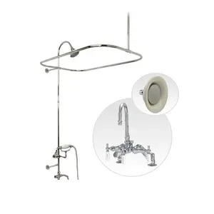 48 Inch Deck Mount Clawfoot Tub Shower Enclosure with Gooseneck Faucet and Sunflower Shower Head Chrome