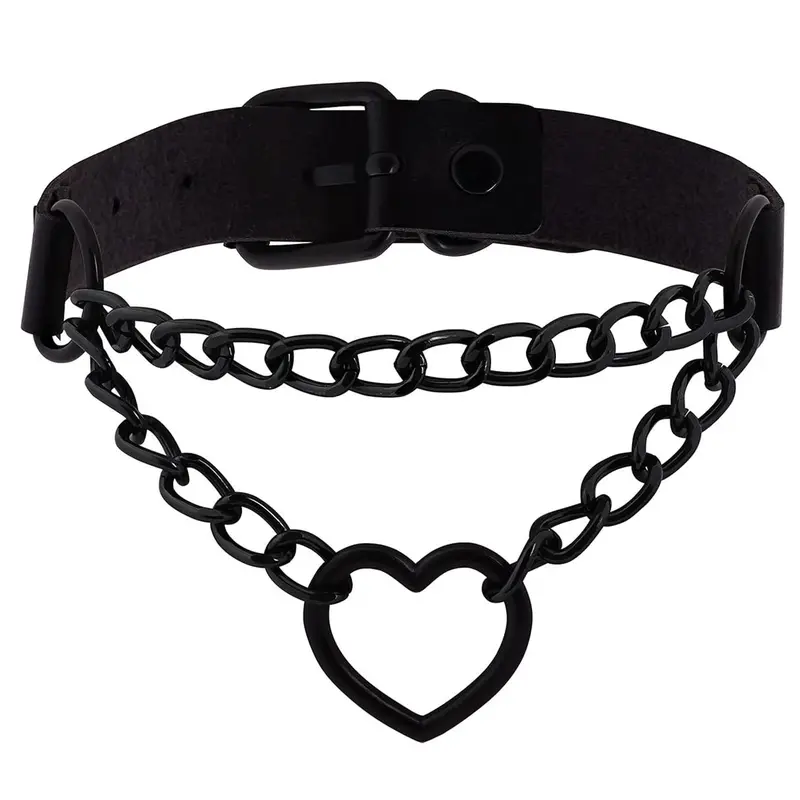 Gothic Style Heart Design Chain Adjustable Choker Necklace, Chain Heart Pendant, Fashion Jewelry for Party, Trendy Jewelry for Women & Men, Ideal Gift, Gothic Mystery Accessories
