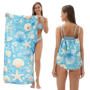 2-In-1 Beach Towel Backpack With Sand-Free Quick-Dry Design, Convertible Drawstring Travel Bag for Beach, Pool and Outdoor Use
