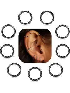 16G Cartilage Hoop Earrings for Women Men - Stainless Steel Hinged Clicker Nose Hoop Rings Helix Septum Conch Daith Lip Tragus Piercing Jewelry 9pcs
