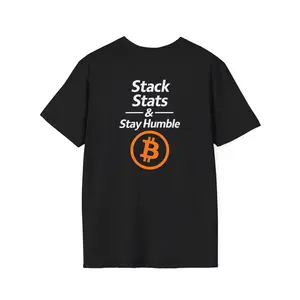 Stack Stats & Stay Humble Bitcoin T-Shirt | Two-Sided Crypto Maximalist Tee by Satoshi Supply Co.™ | Minimalist BTC Streetw Softstyleear | Unisex Gildan 6400 | Orange Pill Lifestyle | Bitcoin Apparel | HODL Gift for Crypto Enthusiasts | Crypto Lover Gift