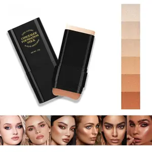 6-Color Dual-Ended Foundation Stick with Brush, Full Coverage Concealer & Contour for Acne Marks, Long-Wear Flawless Matte Finish Makeup Filter, Multi-Use Highlighter & Face Cosmetic Tool, Daily Gift