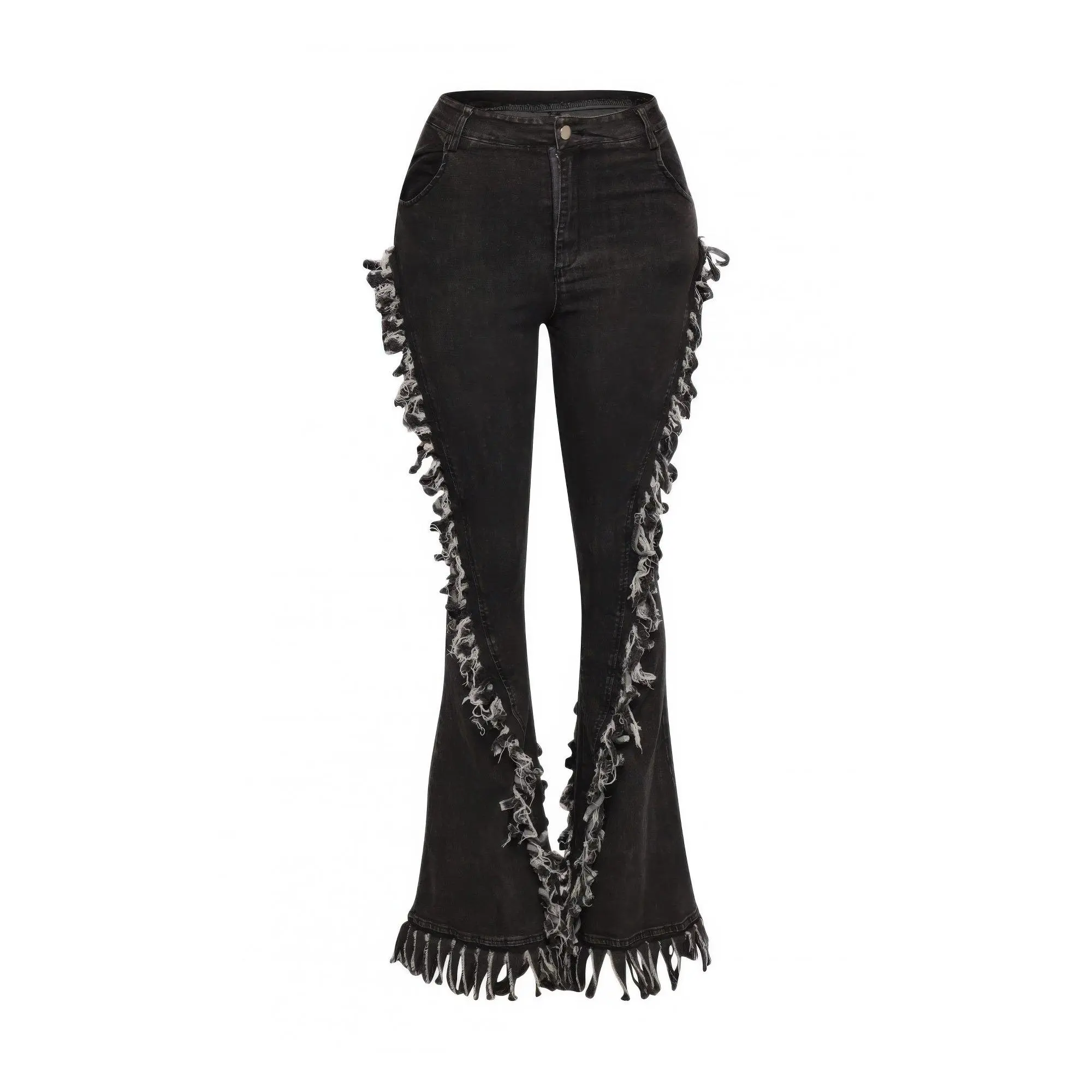 Distressed Fringe Denim Flared Pant