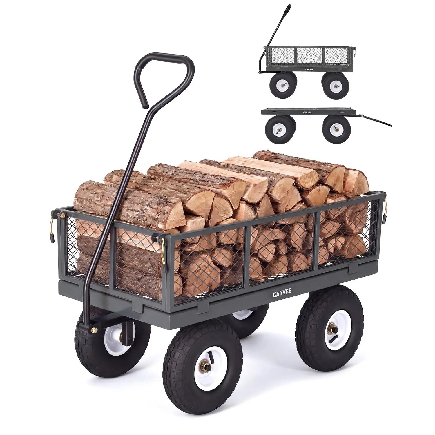 400 lbs Capacity Steel Garden Wagon, Heavy Duty Utility Yard Cart with 10" All-Terrain Pneumatic Tires, Removable Mesh Sides Perfect for Lawn Farm Outdoor Use - SummerVibes
