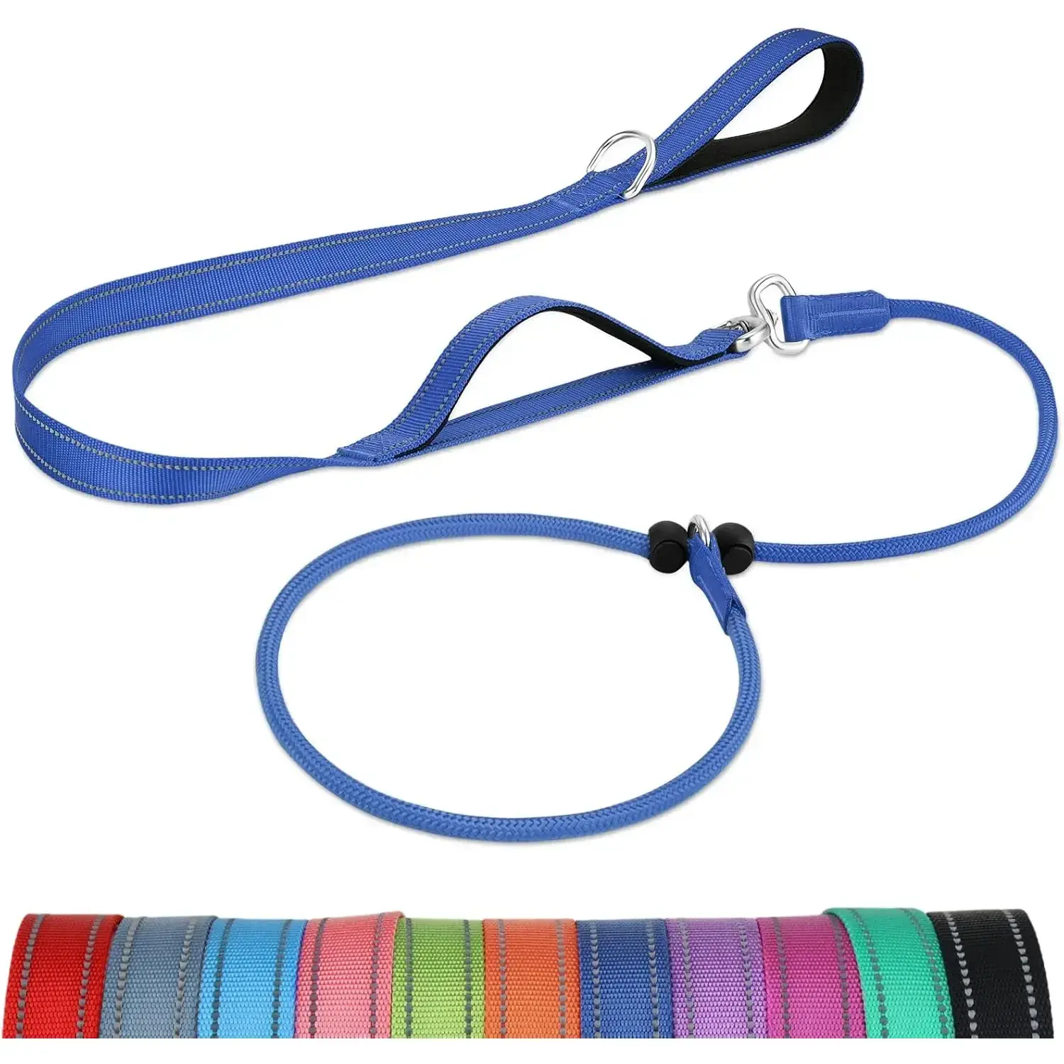 Navy Blue 6 FT Tangle-Free Dog Slip Lead - Padded Double Handle Reflective Nylon Tear-Resistant Training Leash with No-Tangle Swivels, Easy-to-Use for 15-40 Lbs Small-Medium Dogs Walking & Safety