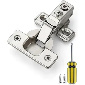 10 Pack 5 Pairs 1/2 Inch Overlay Brushed Nickel Short Arm Kitchen Cabinet Hinges,Soft Close 105  Concealed Hinges with  and Mounting Screws  for  Frame Door