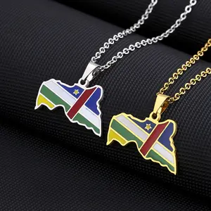 hot-selling stainless steel Central African Republic map and flag necklace men's and women's geometric new accessories