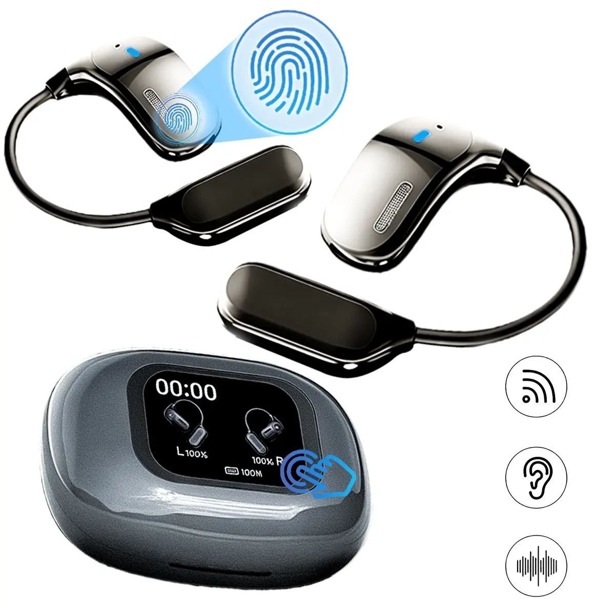 2026 Wireless Earbuds，Bluetooth Earbuds，BT5.4 Sleep Earbuds for Side Sleepers， Touch Screen Design, Fingerprint Touch Control, Voice Assistant ,Take Photos Remotely, Wireless Earphones