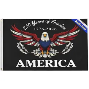 Double-sided 3x5 Ft Double Sided American Flag Heavy Duty 3 Ply Fade Resistant Outdoor Indoor Patriotic Decoration with 1776-2026 Embroidered Stars Sewn Stripes for July 4th Memorial Day Home Garden