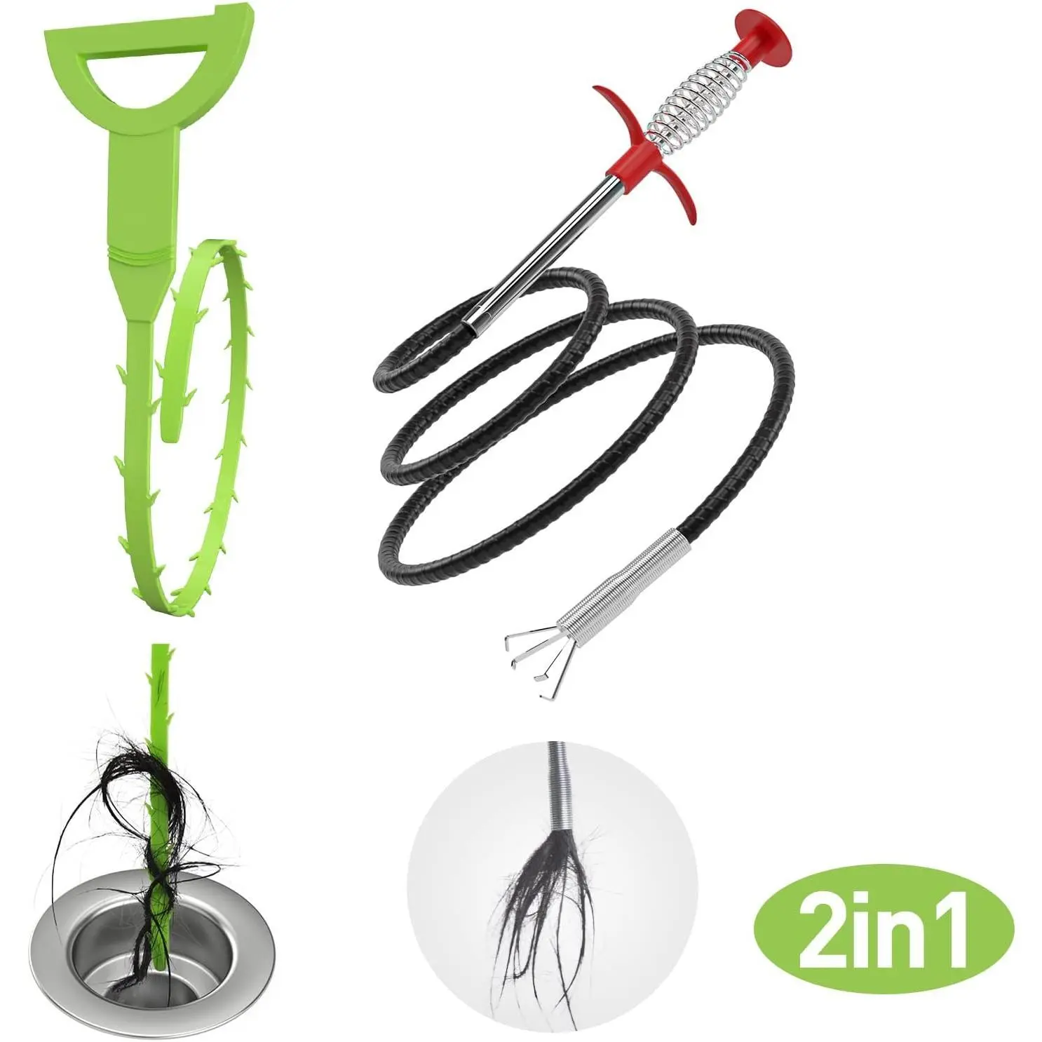 Flexible Grabber Claw Pick Up Reacher Tool (Drain Clog Remove Tool), With 4 Claws Bendable Hose Pickup Reaching Assist Tool for Litter Pick, Home and Kitchen Sink, Drains, Toilet (35.4 inch)
