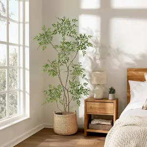 Artificial Plants Indoor,6ft Tall Faux Floor Plant in Pot, Nandina Artificial Tree with White Planter for Home Decor Office Living Room Decorative Fruit Tropical Decoration Minimalist Ceramic Hand Light