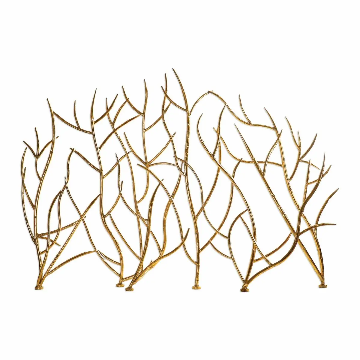 Gold Branch & Leaf Design Iron Fireplace Screen - Artificial Plant Accent Home Decor, Chic Decorative Piece for Living Spaces