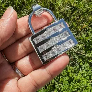 925 Sterling Silver Padlock Pendant (Iced Out with CZ Stones), 2.5” long, 1.5” wide ,weighted-32.8g