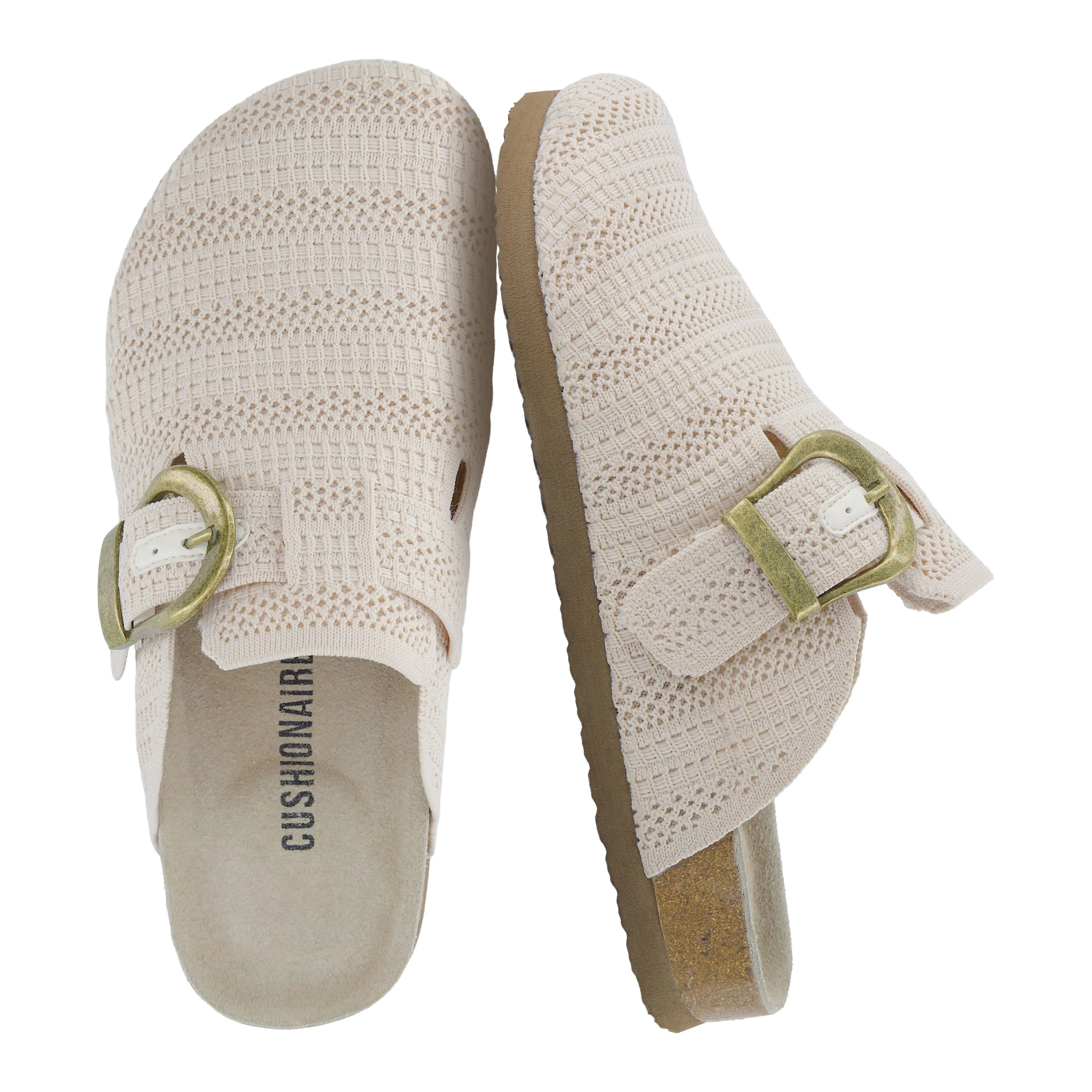 Cushionaire Dumbo Slip On Clogs For Women | Textured Knit Upper Clogs With Adjustable Buckle | Classic Closed Toe Mule Design For Everyday Indoor and Outdoor Wear