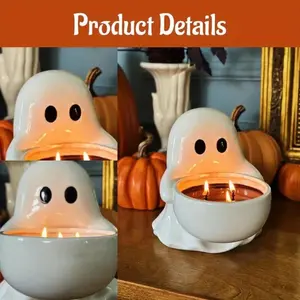 Halloween Ghost Candlestick, Haunted Hug Candle Bowl, Ghost Candlestick Halloween Decoration