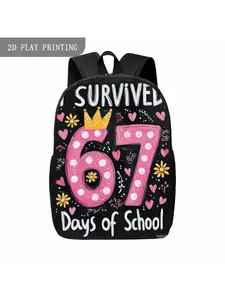 1pc I Survived 67 Days of School Number Design with Hearts and Flowers Casual Fun Style Durable Material School Bag for Teenagers Durable Kawaii Cute Lightweight Back to School Backpack for College/campus, for Teenager