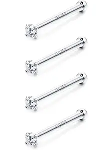 4 Prong Clear Austrian Crystal Nose Stud Sterling Silver Nose Piercing 20g Straight Pin Nose Stud Pack of 4