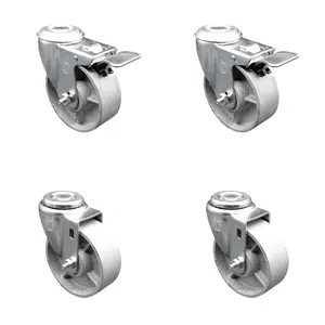 Service Caster SCC-BHTTL20S414-SSS-2-S-2 Semi Steel Cast Iron Swivel Bolt Hole Caster - 4 x 1.25 in. Silver Wheels - Set of 4, Silver-Colored Castors, Smooth Metal Castors