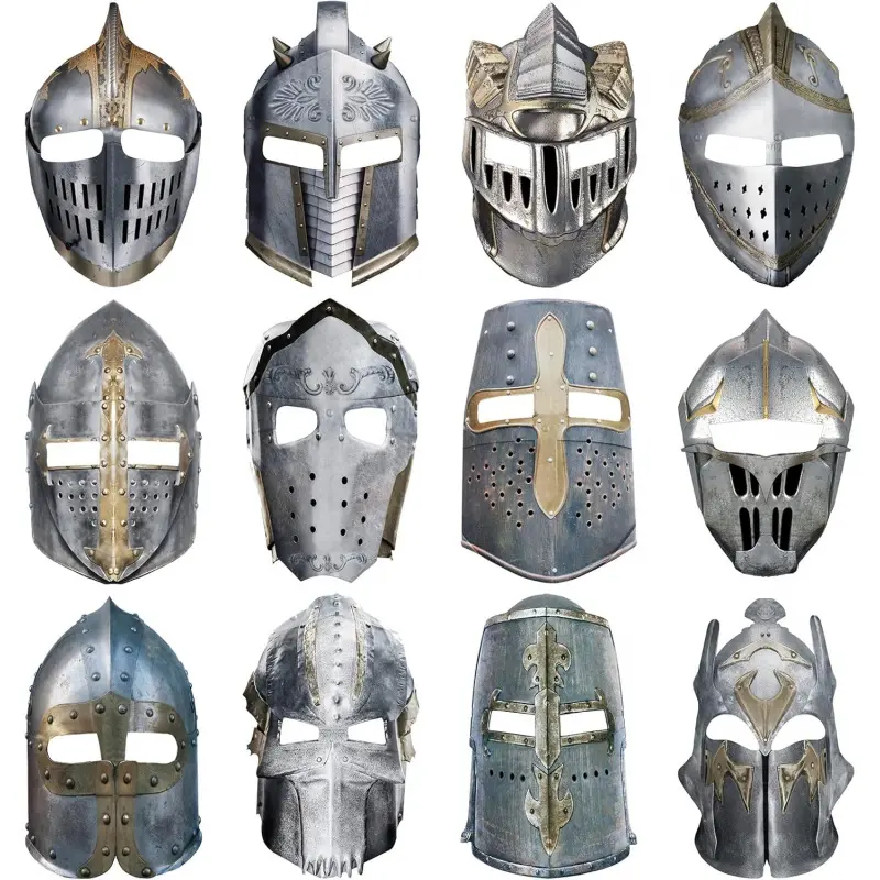12 Pcs Kids' Paper Knight Masks - Medieval Party Decor Helmets, Halloween Adult Masks, Masquerade Costume Gift Accessories for Festive Events, Mask Adult Masks