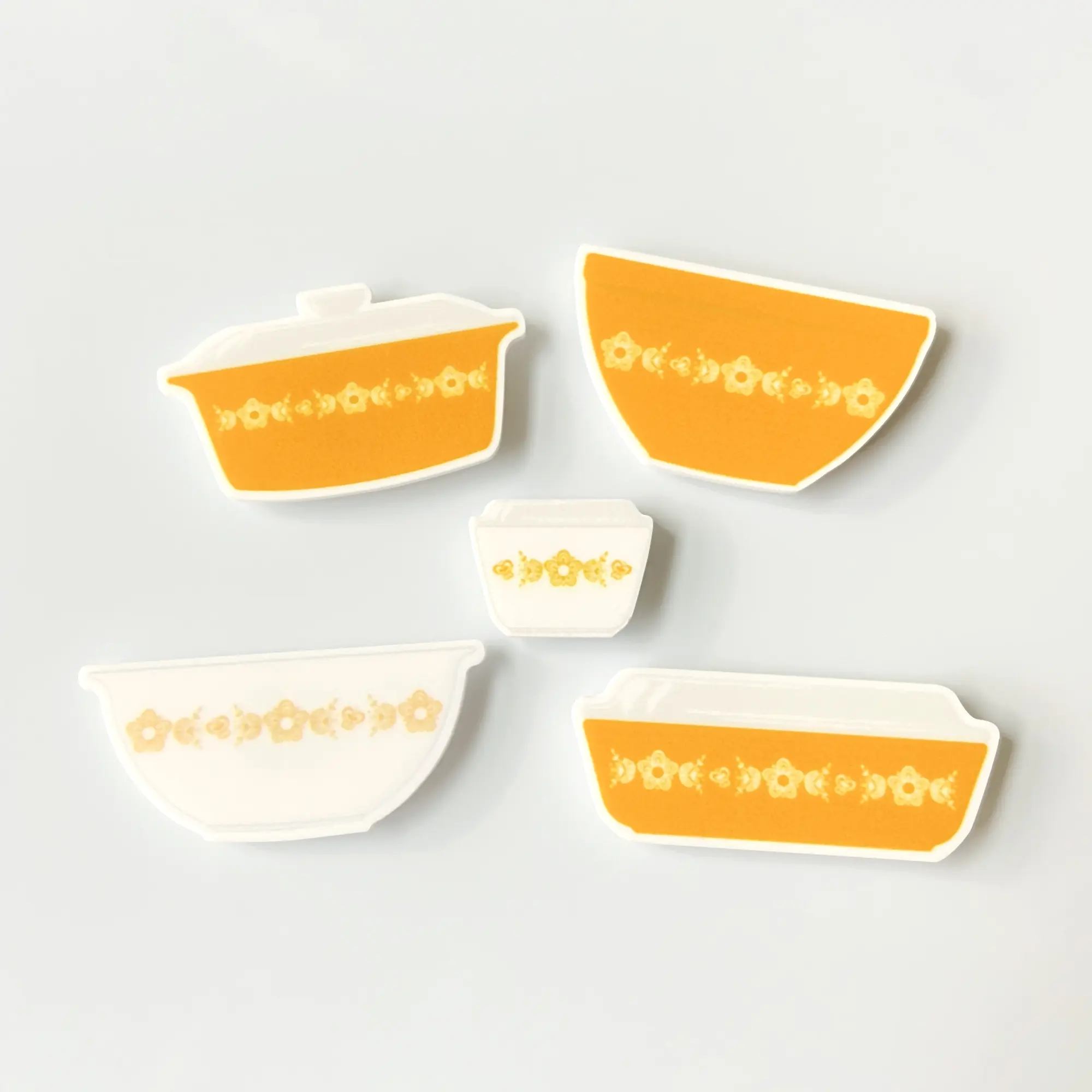 Butterfly Gold Fridge Magnets - Set of 5, Hand Drawn Pyrex Dishes, Retro Kitchen Gifts, Vintage Pyrex Decor