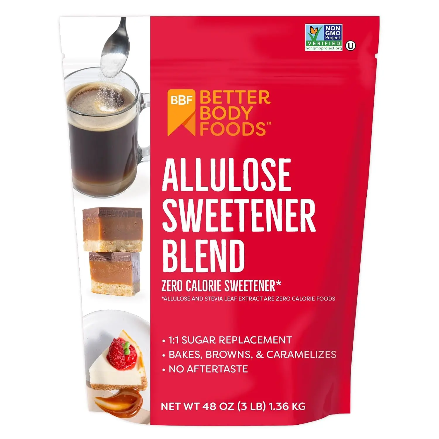 BetterBody Foods Allulose Sweetener 3 LB Bag - 0 Calorie, Non-GMO, Gluten-Free, 1:1 Sugar Replacement with No Aftertaste, Ideal for Baking, Caramelizing