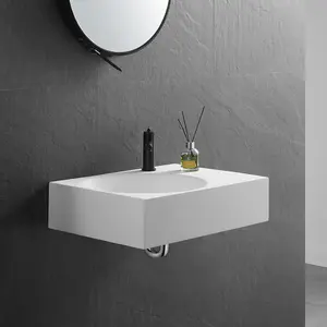 Bathroom Sink, Solid Surface Material, Wall-Mount or Countertop Install, 26" with Single Faucet Hole in Matte White， SVWS603L-26WH