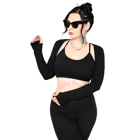 Women's Soft Knit Bolero Top - Slim Long-Sleeve T-Shirt-Inspired Layer with Thumb Holes for Evening Wear