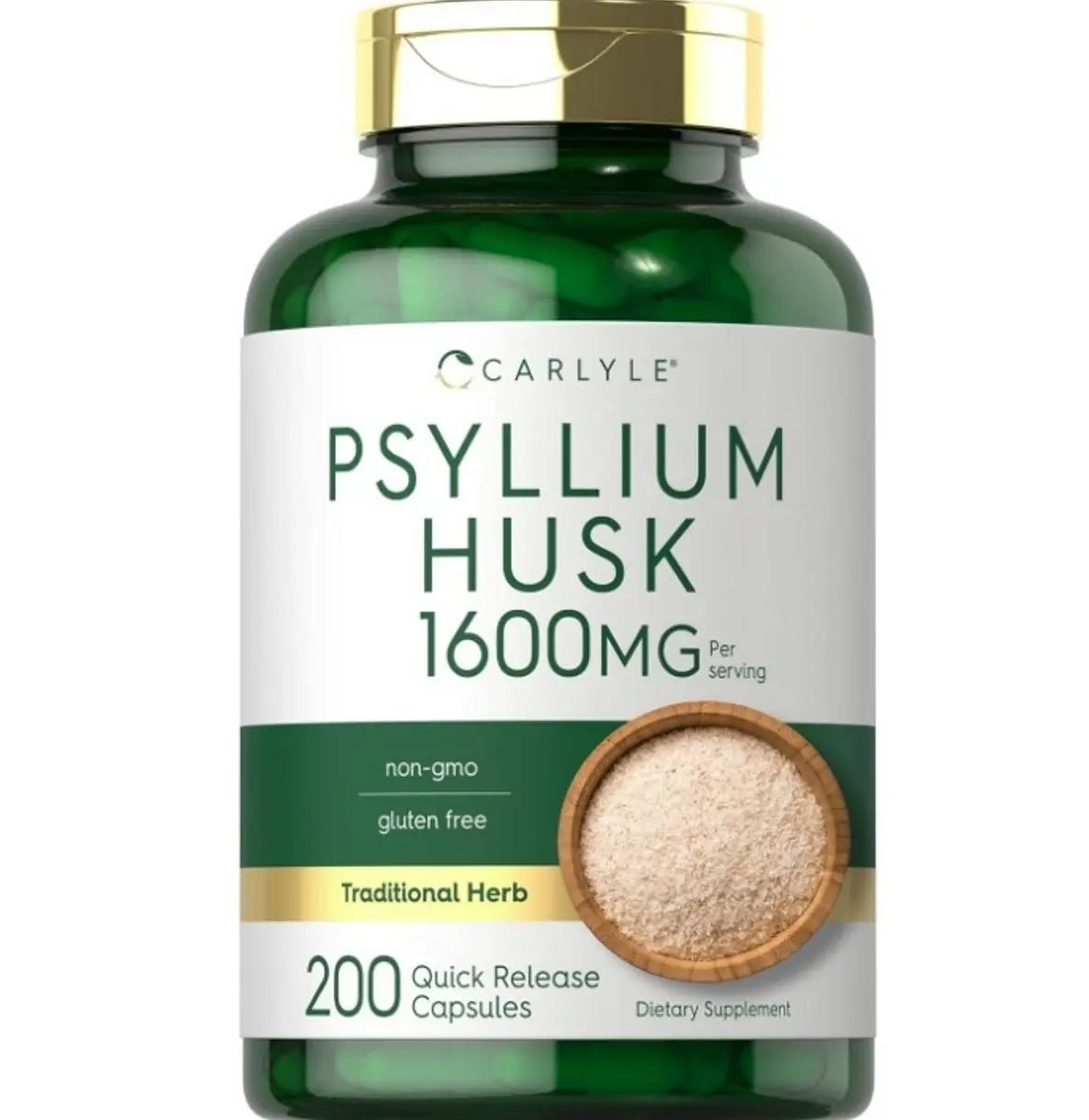 Psyllium Husk Capsules 1600mg | 200 Count | High Potency Fiber Supplement | Non-GMO, Gluten Free