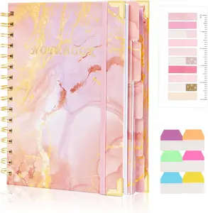 Spiral Notebooks for Work, 240 Pages Lined Spiral Journal Notebook, 5 Subject A5 College Ruled Journals for Writing, 8.6x6.2''Journaling Notebooks for School Office Supplies (Pink Marble)