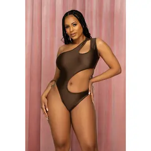 Chocolate Brown One Shoulder Cut Out Bodysuit