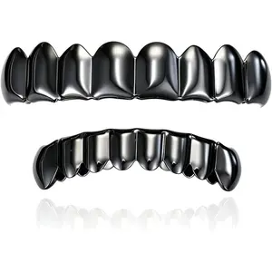 Hip Hop Teeth Grillz for Men Women Punk Style Rapper 8 Teeth Caps Top Bottom Set Sparkling Cubic Zirconia Teeth Grillz Christmas Birthday Party Costume Jewelry