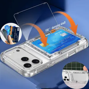 For iPhone 17 Air 16 15 14 13 12 11 Pro Max 15 Plus Transparent Stand Cover Card Holder Phone Case