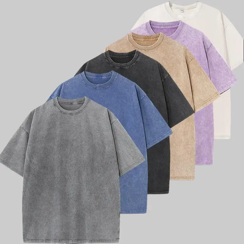 Men's 4-Pack Heavyweight 100% Cotton Baggy Loose Round Neck T-Shirts - Retro Drop-Shoulder, Plain Fashion Sports Tops for Casual Commuting, Streetwear, Tshirt, Menswear, Pure Cotton, Wash Effect, Everyday