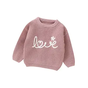 MIMIXIONG Hand Embroidered Love Pattern Baby Sweaters for Girls & Boys Acrylic Comfortable Children's Clothing Versatile Kid's Sweaters