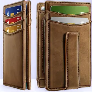 Men's magnetic ultra-thin wallet - ultra-thin leather RFID protection card holder, can accommodate 12 cards and cash